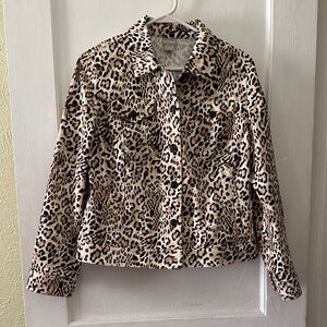 Chico’s Boho Leopard Print Long Sleeve Denim Jacket